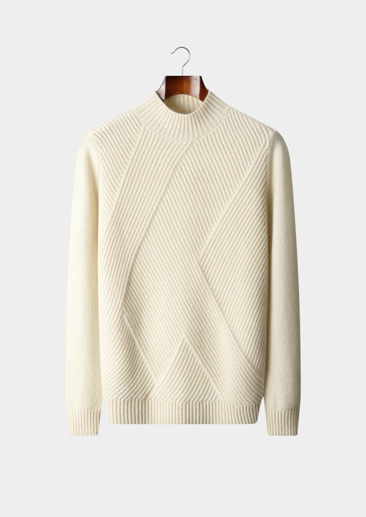 Pure Cashmere Ivory Patterned Mockneck | Roccella