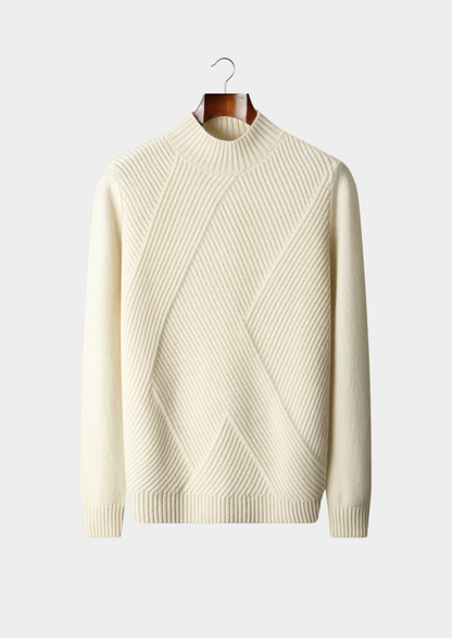 Pure Cashmere Ivory Patterned Mockneck | Roccella