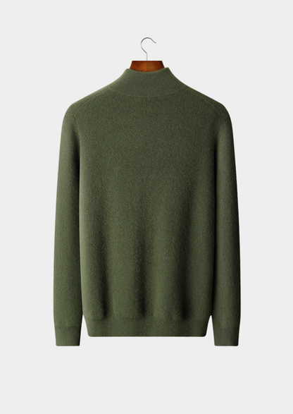 Pure Cashmere Olive Ribbed Half Zip | Roccella
