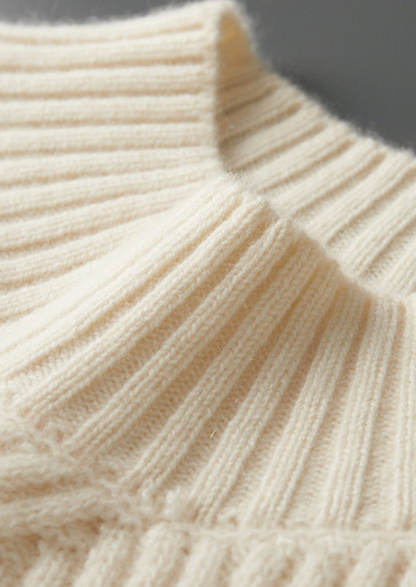 Pure Cashmere Ivory Patterned Mockneck | Roccella