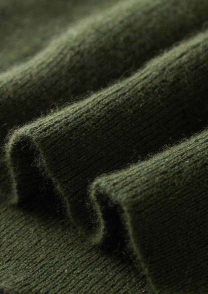 Pure Cashmere Olive Ribbed Half Zip | Roccella