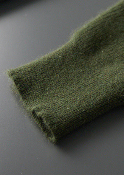 Pure Cashmere Olive Ribbed Half Zip | Roccella
