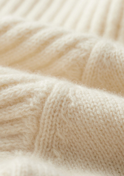 Pure Cashmere Ivory Patterned Mockneck | Roccella