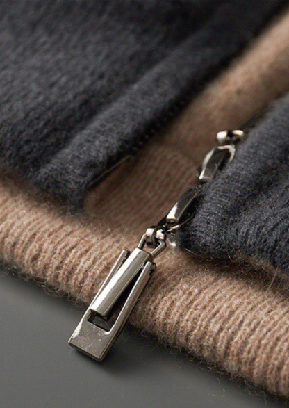 Pure Cashmere Dark Gray Dual Zip Cardigan | Roccella