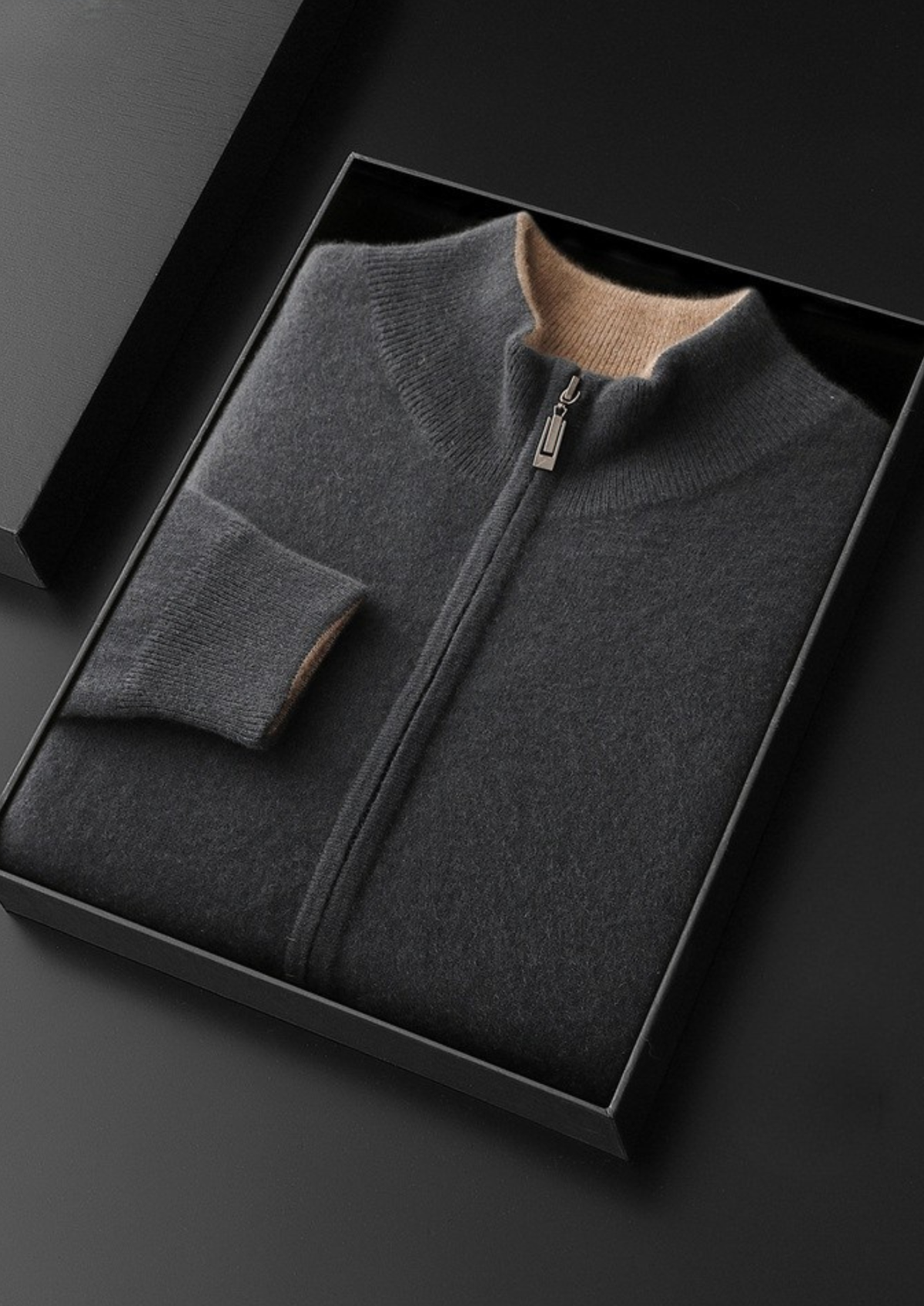 Pure Cashmere Dark Gray Dual Zip Cardigan | Roccella