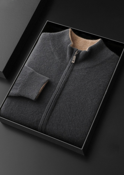 Pure Cashmere Dark Gray Dual Zip Cardigan | Roccella