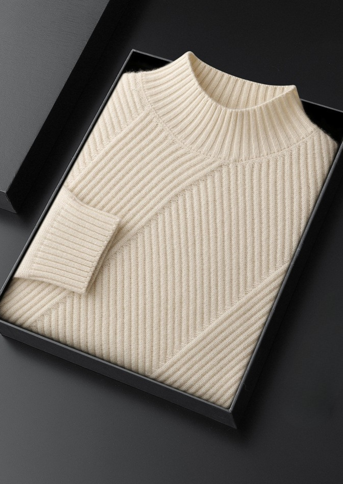 Pure Cashmere Ivory Patterned Mockneck | Roccella