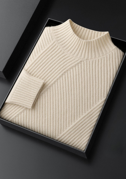 Pure Cashmere Ivory Patterned Mockneck | Roccella