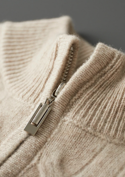 Pure Extra-Fine Merino Wool Cable Half Zip | Roccella