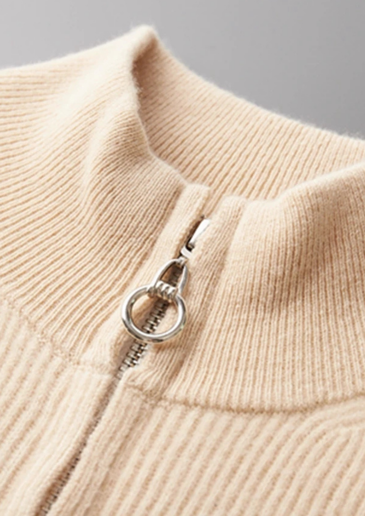 Pure Extra-Fine Merino Wool Ribbed Zip Cardigan | Roccella