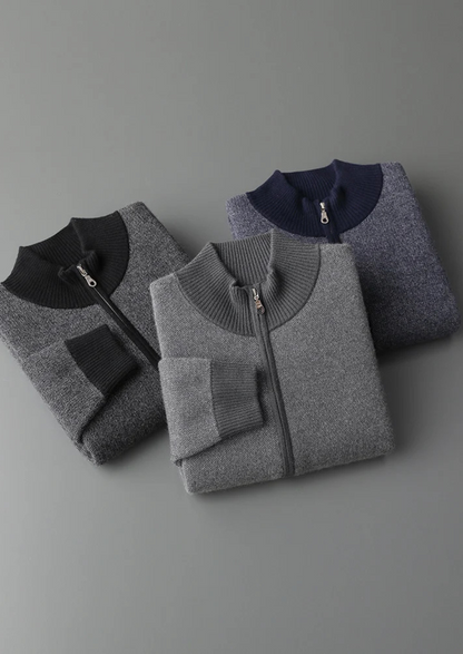 Premium Cashmere Jacquard Zip Cardigan | Roccella