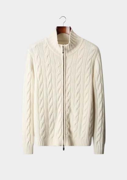 Pure Extra-Fine Merino Wool Dual-Zip Cable Cardigan | Roccella