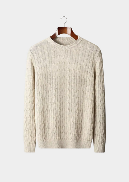 Pure Extra-Fine Merino Wool Nepped Cable Crewneck | Roccella