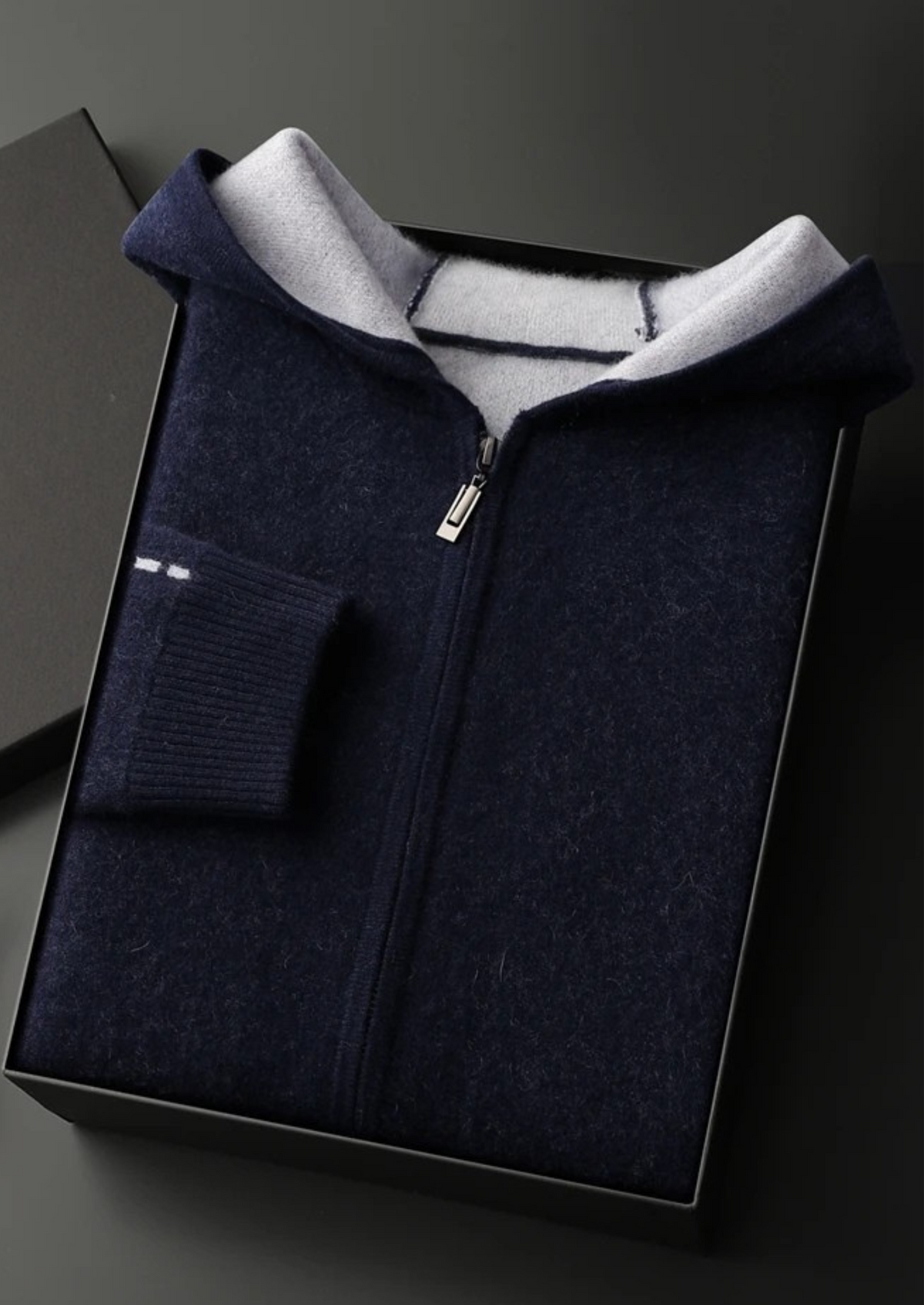 Premium Cashmere Two-Tone Zipper Hoodie | Roccella