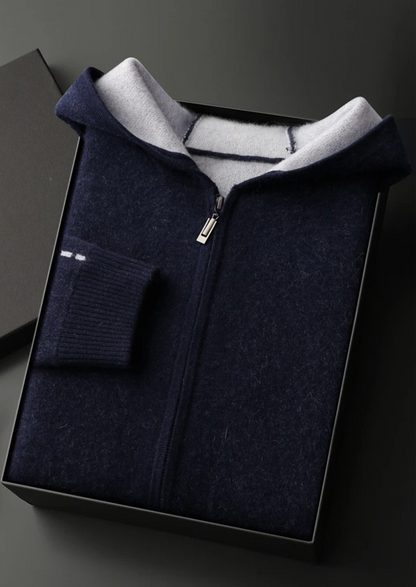 Premium Cashmere Two-Tone Zipper Hoodie | Roccella