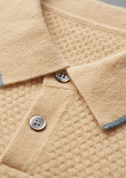 Premium Cashmere Mustard Two-Tone Polo | Roccella
