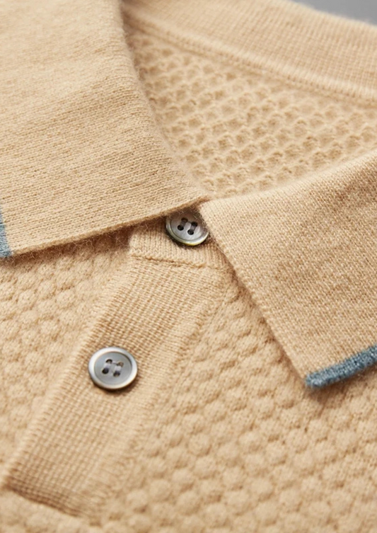 Premium Cashmere Mustard Two-Tone Polo | Roccella