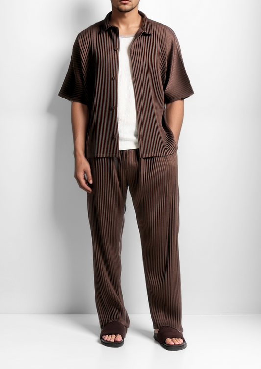 Coffee Pleated Summer Set | Roccella