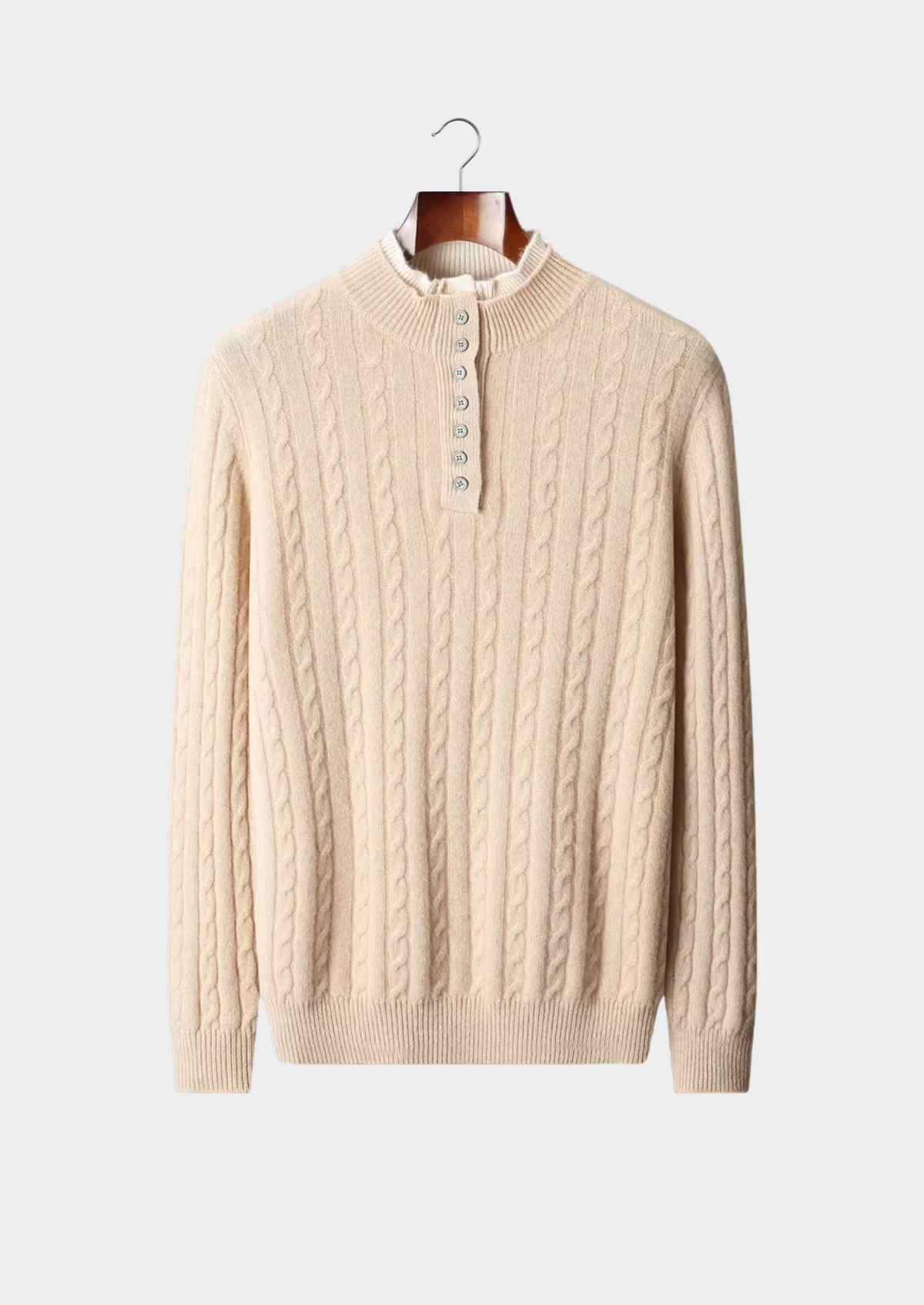 Pure Extra-Fine Merino Wool Cable Knit Henley Sweater | Roccella