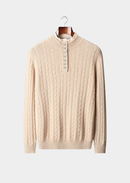 Pure Extra-Fine Merino Wool Cable Knit Henley Sweater | Roccella