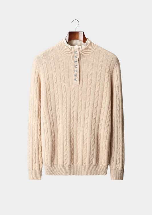 Pure Extra-Fine Merino Wool Cable Knit Henley Sweater | Roccella