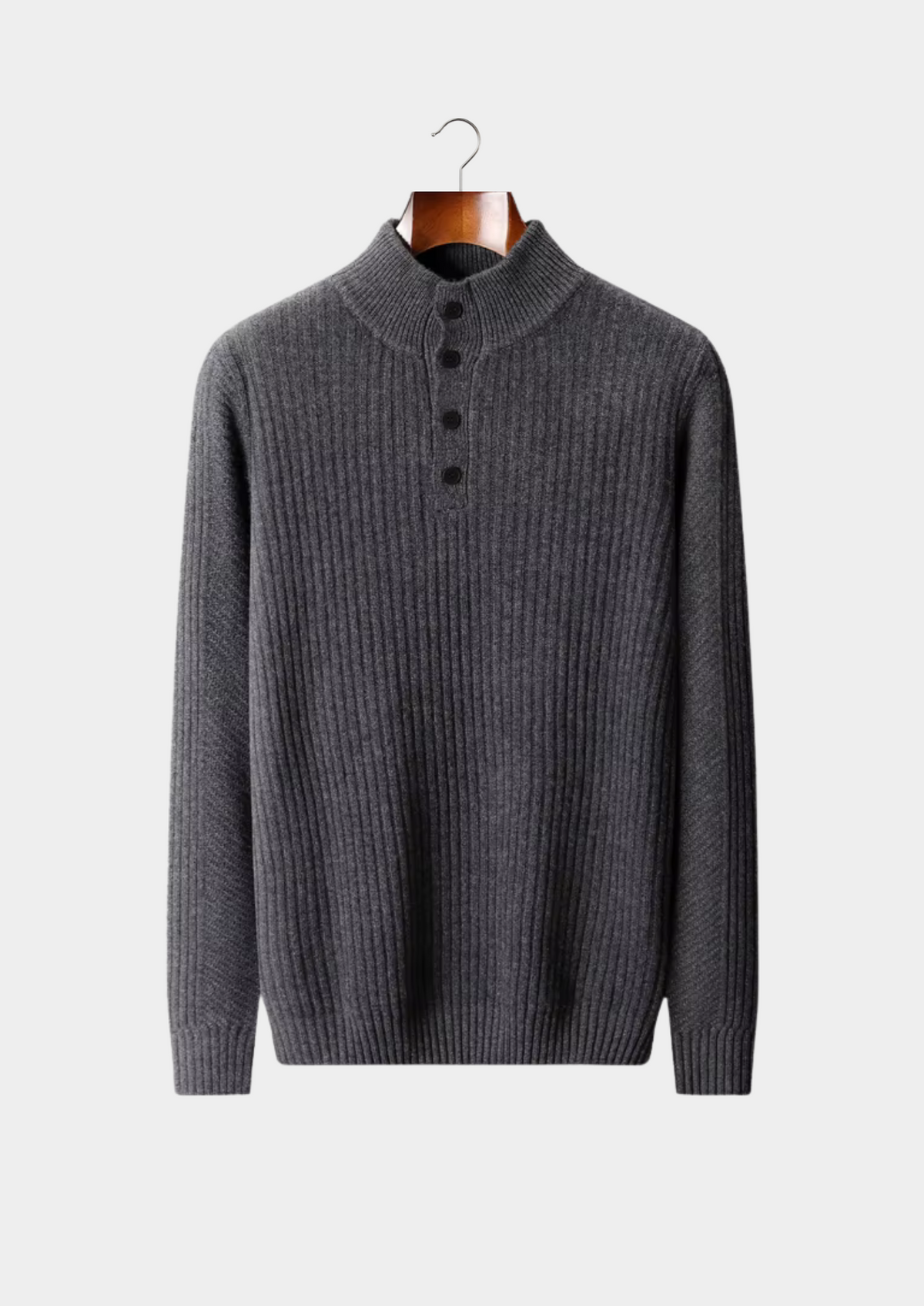 Pure Extra-Fine Merino Wool Ribbed Henley Sweater | Roccella