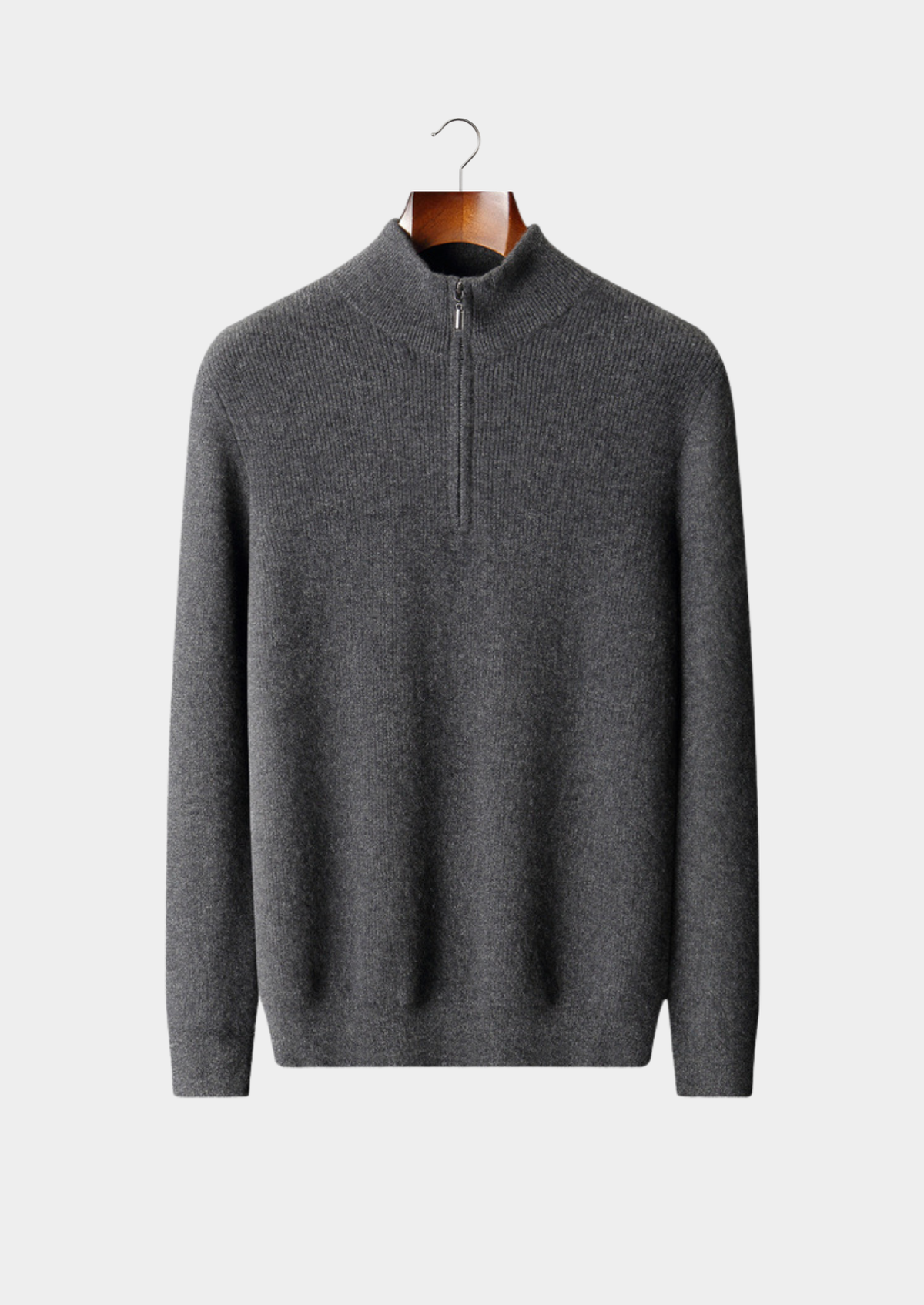 Pure Cashmere Dark Gray Ribbed Half Zip | Roccella