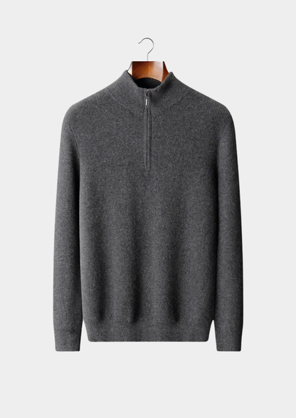 Pure Cashmere Dark Gray Ribbed Half Zip | Roccella