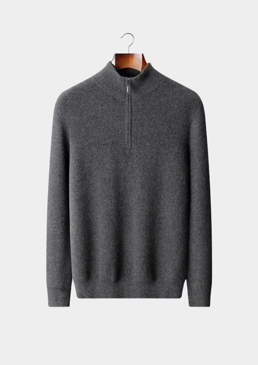 Pure Cashmere Dark Gray Ribbed Half Zip | Roccella