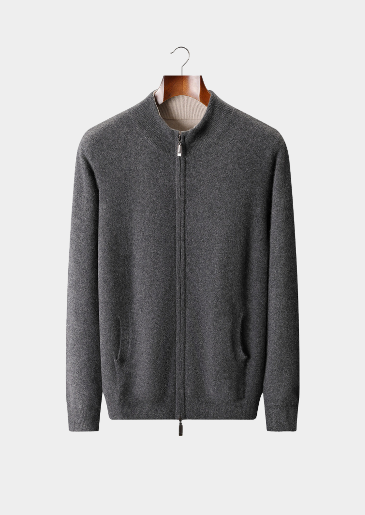 Pure Cashmere Heather Gray Dual Zip Cardigan | Roccella