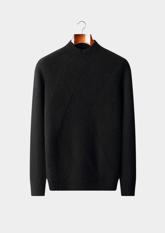 Pure Cashmere Black Patterned Mockneck | Roccella