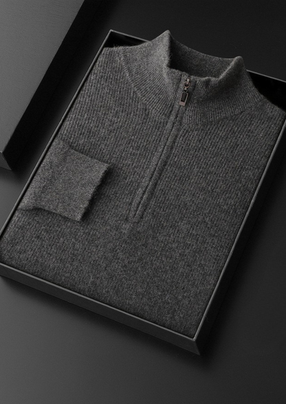 Pure Cashmere Dark Gray Ribbed Half Zip | Roccella