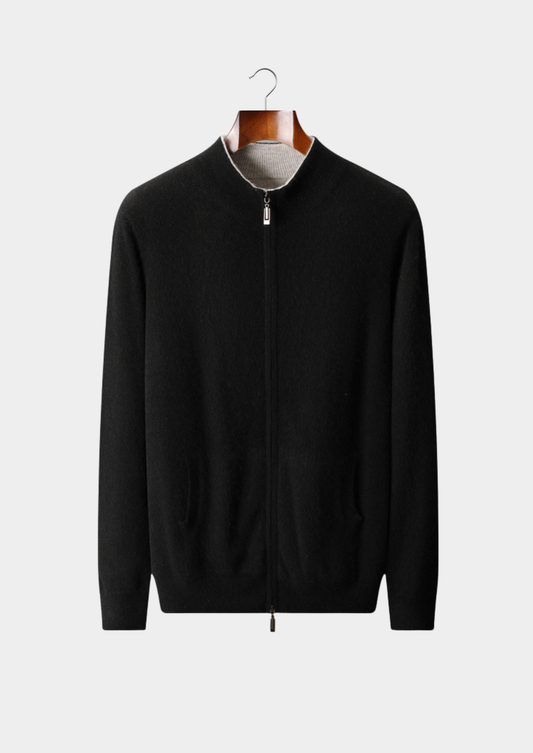 Pure Cashmere Black Dual Zip Cardigan | Roccella