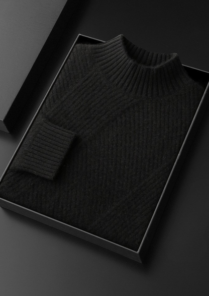 Pure Cashmere Black Patterned Mockneck | Roccella