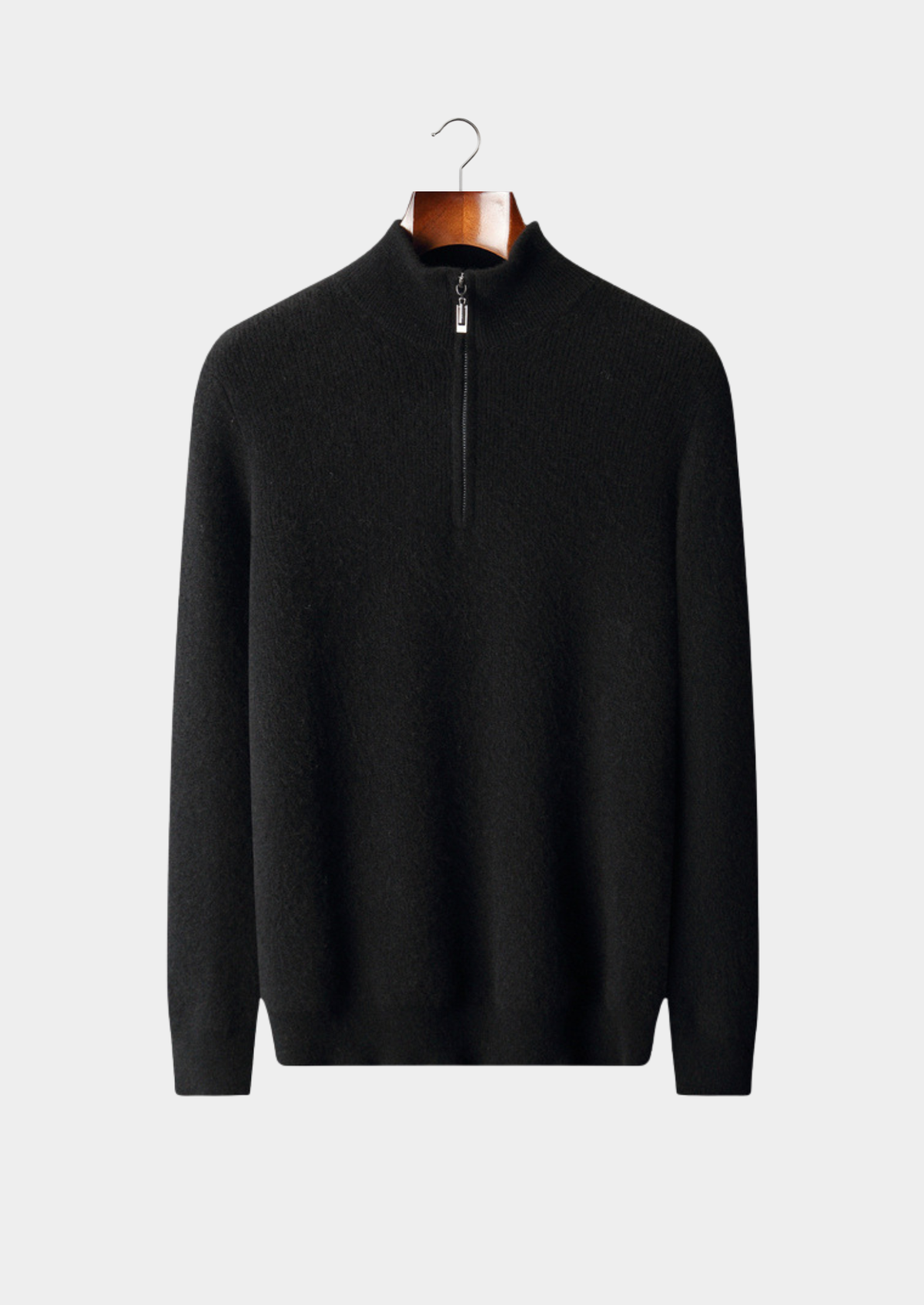 Pure Cashmere Black Ribbed Half Zip | Roccella