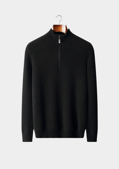 Pure Cashmere Black Ribbed Half Zip | Roccella