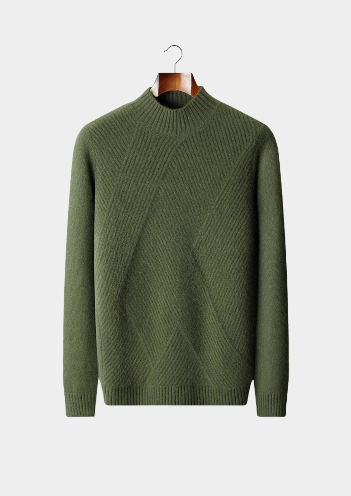 Pure Cashmere Olive Patterned Mockneck | Roccella