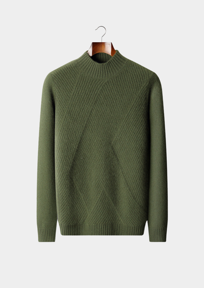 Pure Cashmere Olive Patterned Mockneck | Roccella
