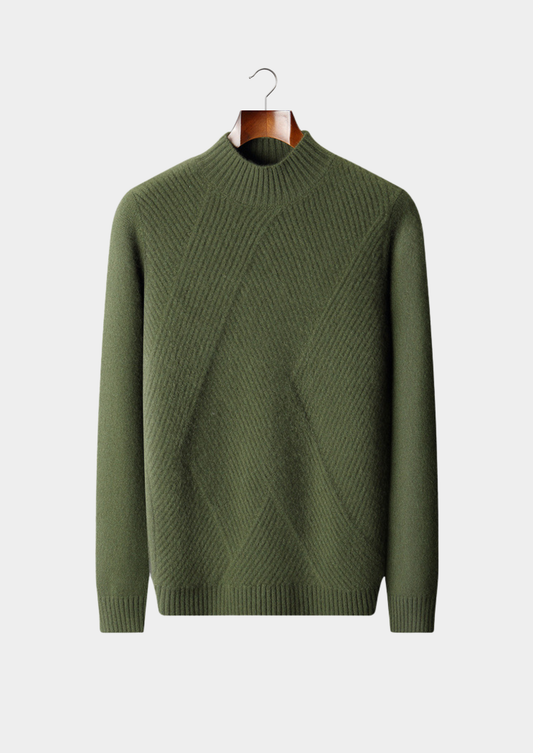Pure Cashmere Olive Patterned Mockneck | Roccella