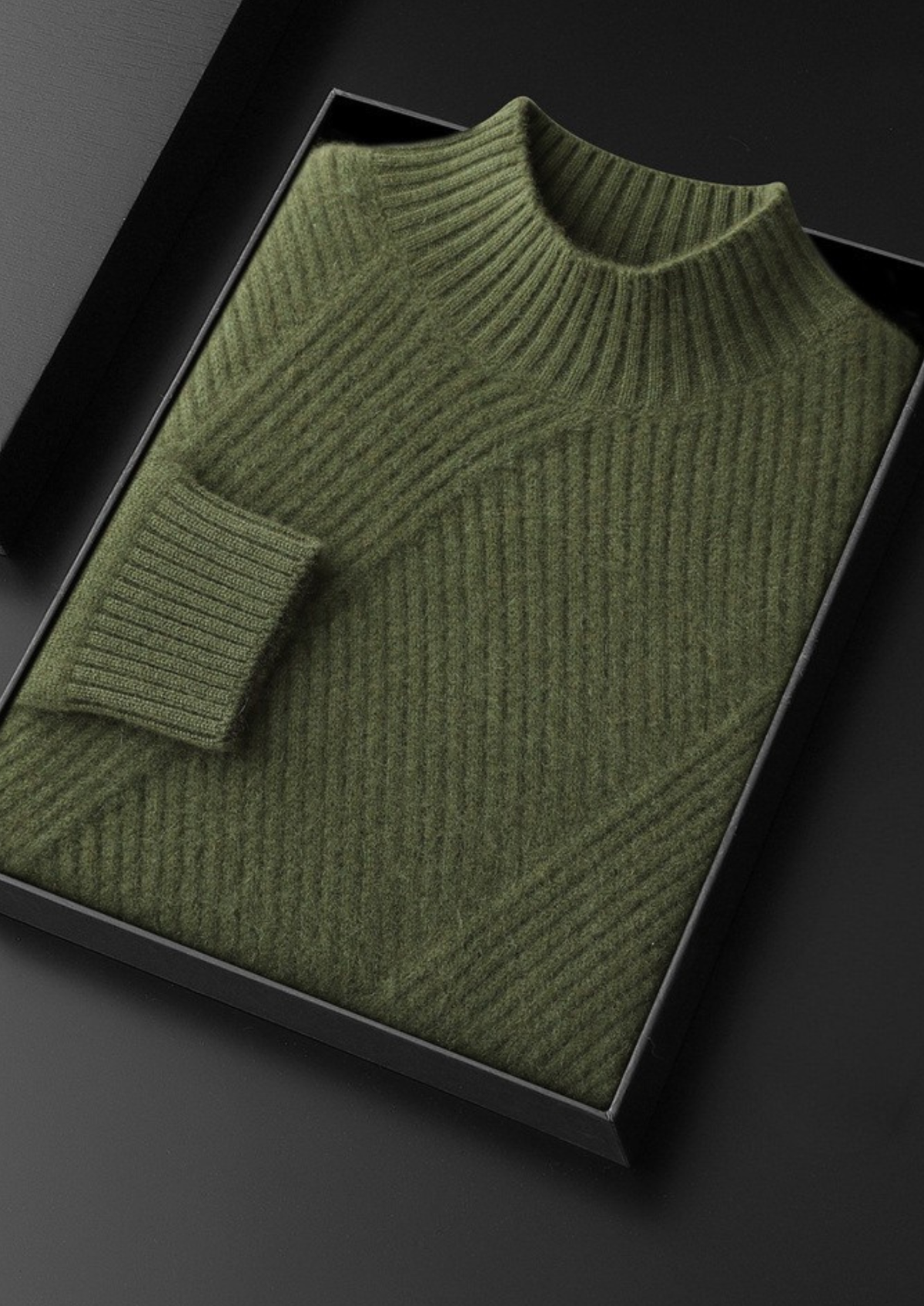 Pure Cashmere Olive Patterned Mockneck | Roccella