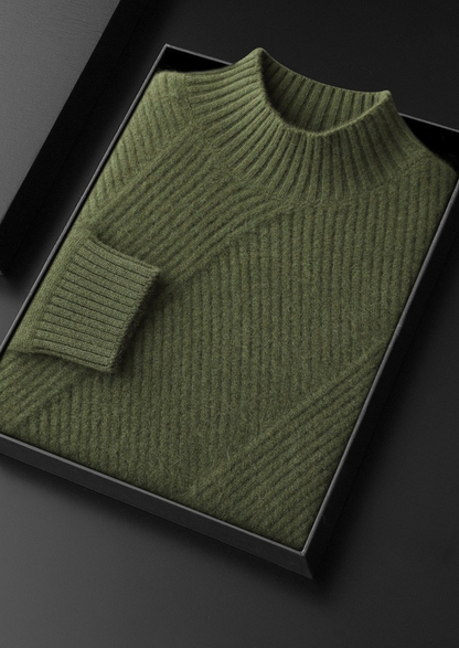 Pure Cashmere Olive Patterned Mockneck | Roccella