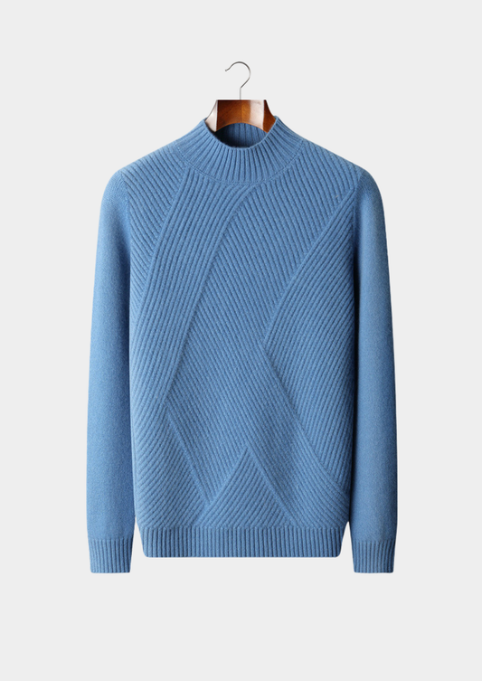 Pure Cashmere Sky Blue Patterned Mockneck | Roccella