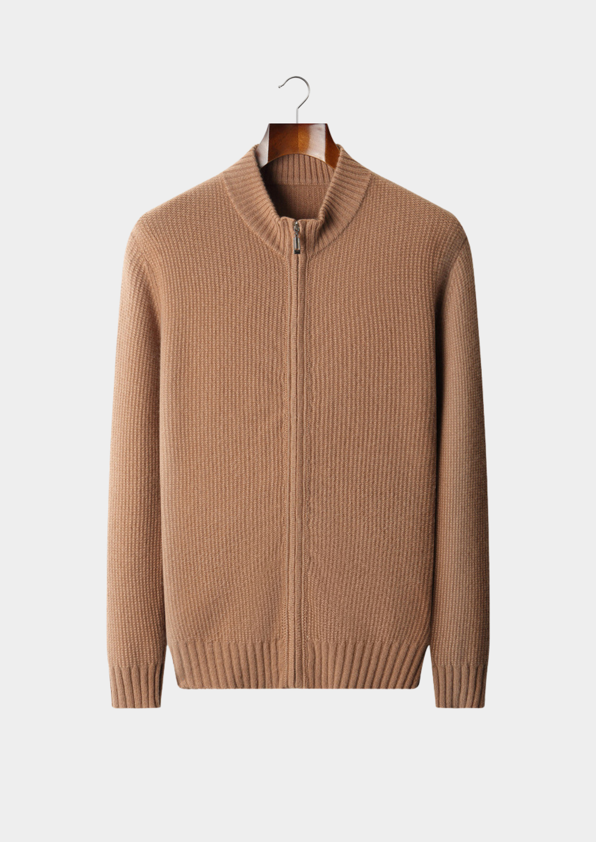 Pure Cashmere Mustard Ribbed Zip Cardigan | Roccella