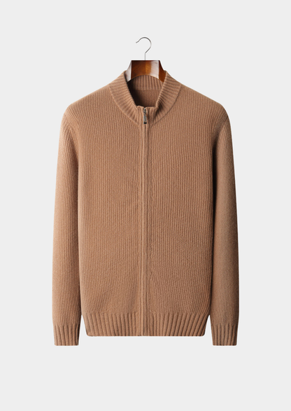 Pure Cashmere Mustard Ribbed Zip Cardigan | Roccella