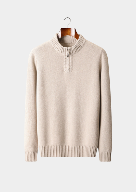 Pure Cashmere Off White Half Zip Sweater | Roccella