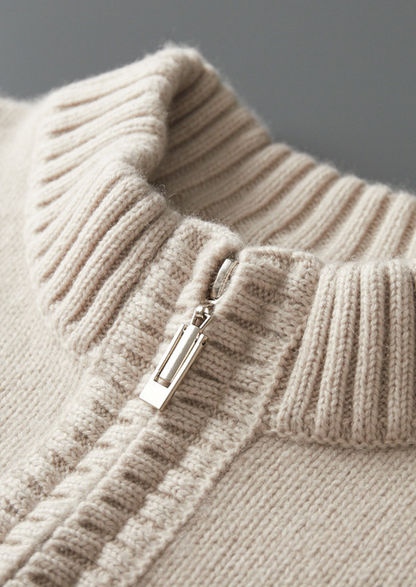 Pure Cashmere Off White Half Zip Sweater | Roccella