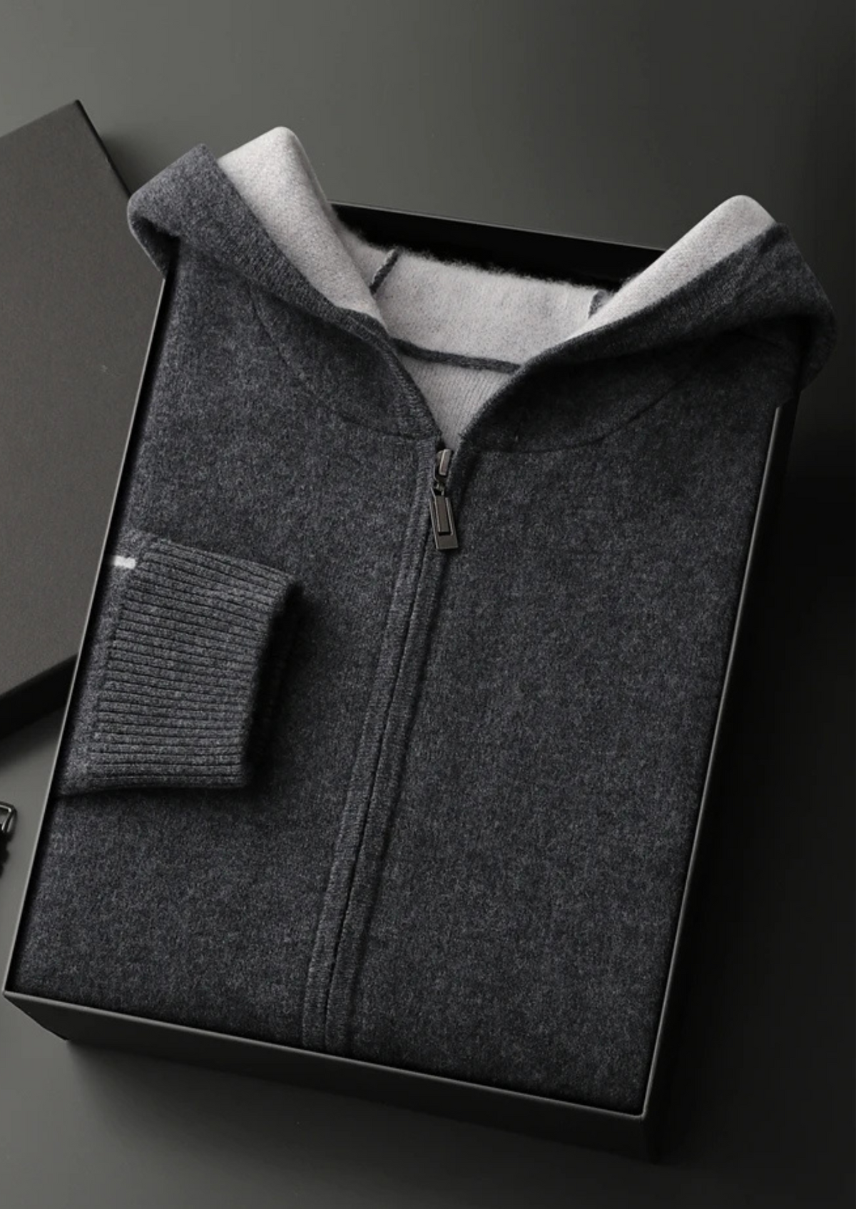 Premium Cashmere Two-Tone Zipper Hoodie | Roccella
