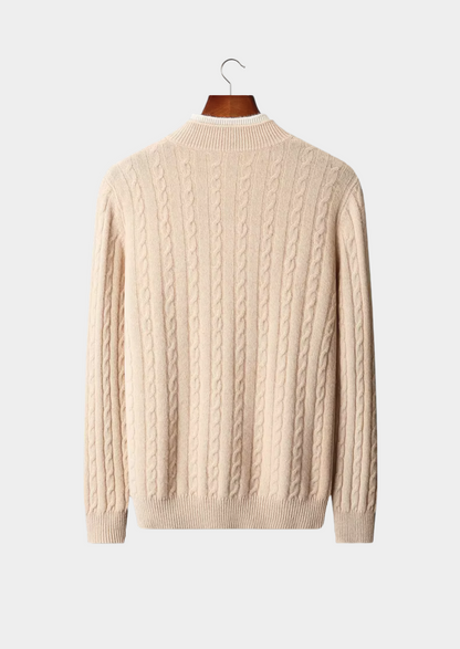 Pure Extra-Fine Merino Wool Cable Knit Henley Sweater | Roccella