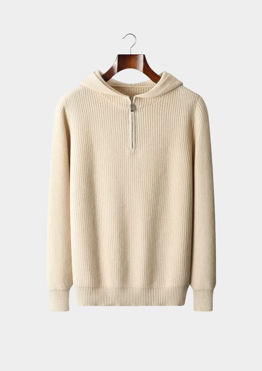Pure Extra-Fine Merino Wool Half Zipper Hoodie | Roccella