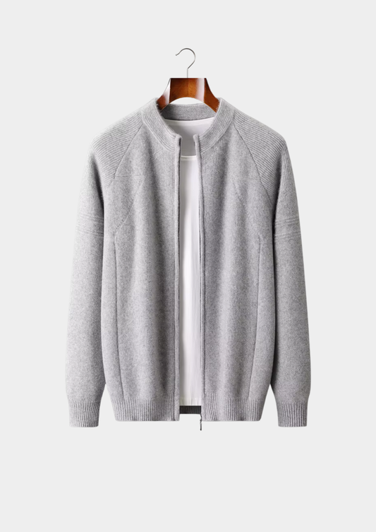 Pure Extra-Fine Merino Wool Ribbed Zip Cardigan | Roccella